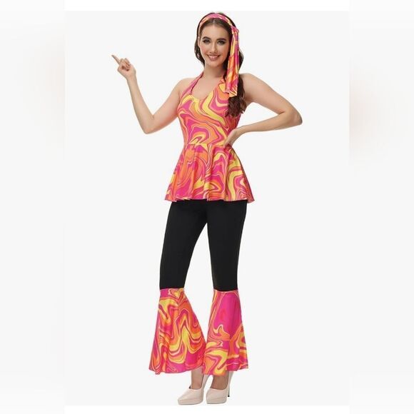 Haorugut 70s Disco Outfit Women Disco Pants & Disco Top - Picture 2 of 7